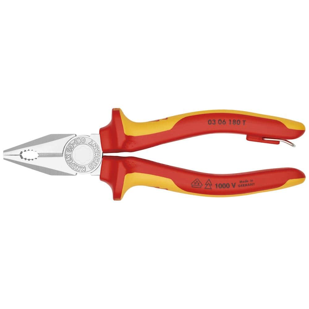 ＫＮＩＰＥＸ（クニペックス）　１０００Ｖ　落下防止付　絶縁ペンチ　１８０ｍｍ　０３０６－１８０ＴＢＫ