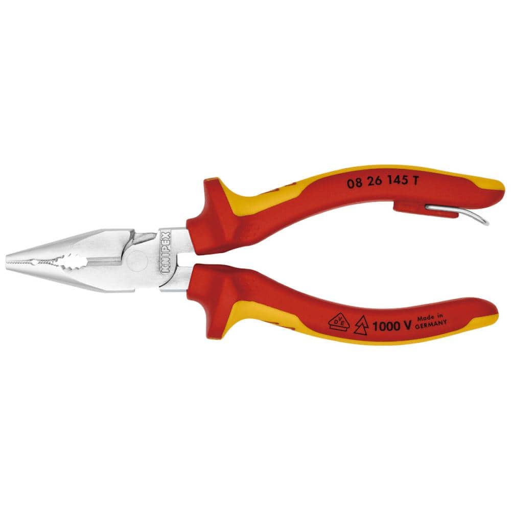 ＫＮＩＰＥＸ　１０００Ｖ　落下防止付　絶縁ニードルノーズペンチ　１４５ｍｍ　０８２６－１４５ＴＢＫ