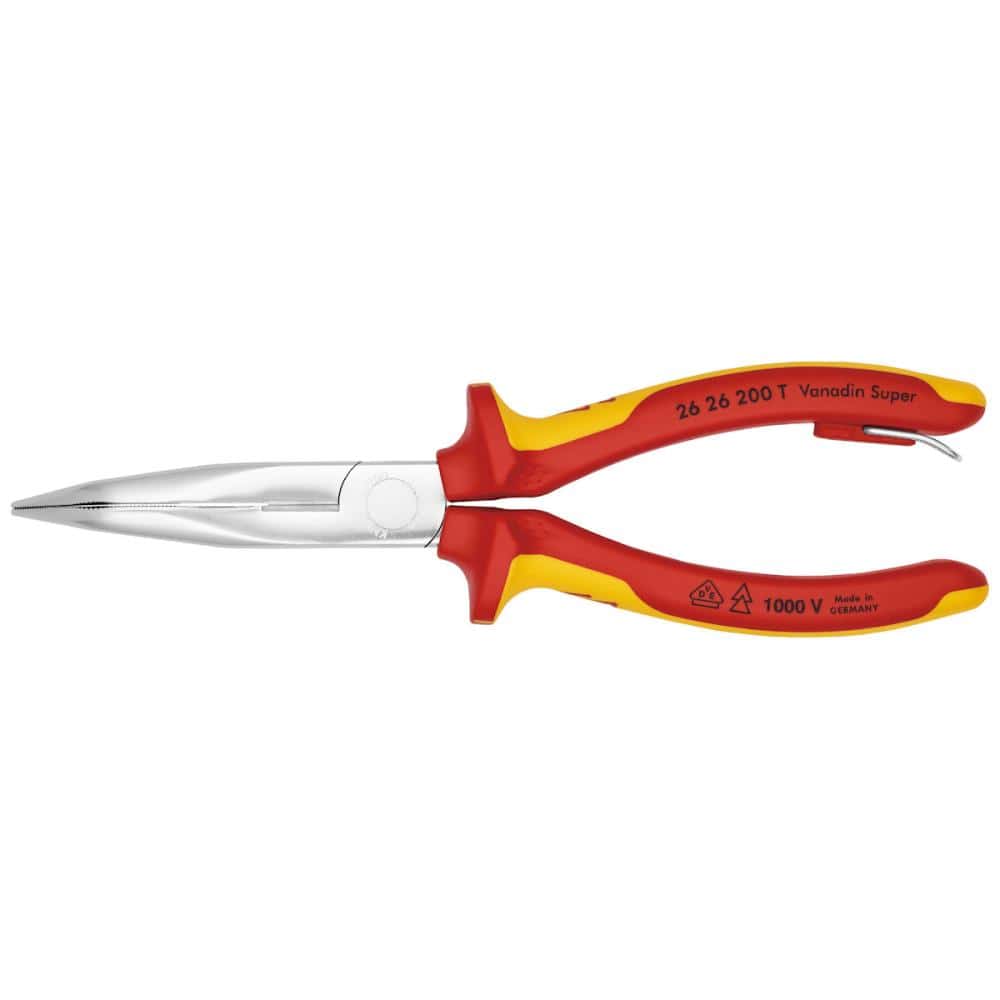 ＫＮＩＰＥＸ　１０００Ｖ　落下防止付　先端先曲４０絶縁ラジオペンチ２００ｍｍ　２６２６－２００ＴＢＫ