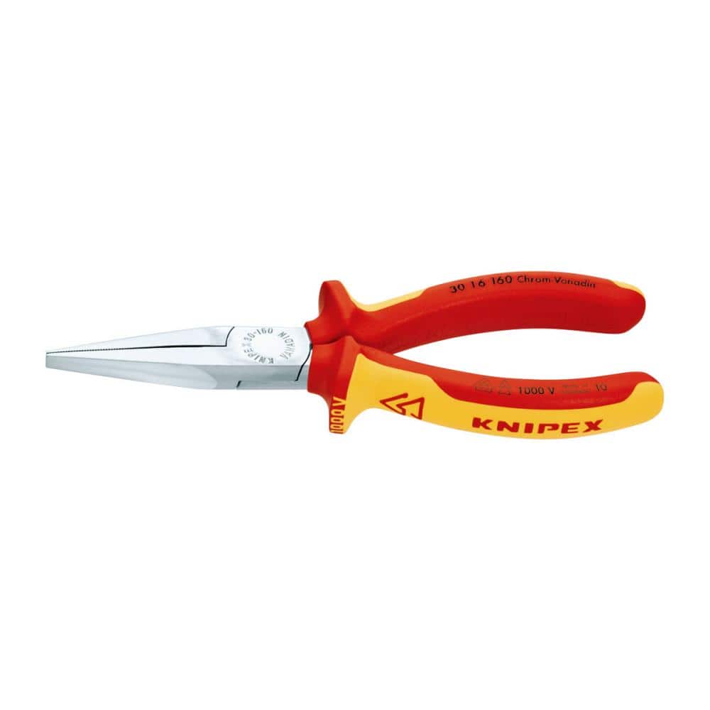 ＫＮＩＰＥＸ　１０００Ｖ　平口　絶縁ロングノーズプライヤー　１６０ｍｍ　３０１６－１６０