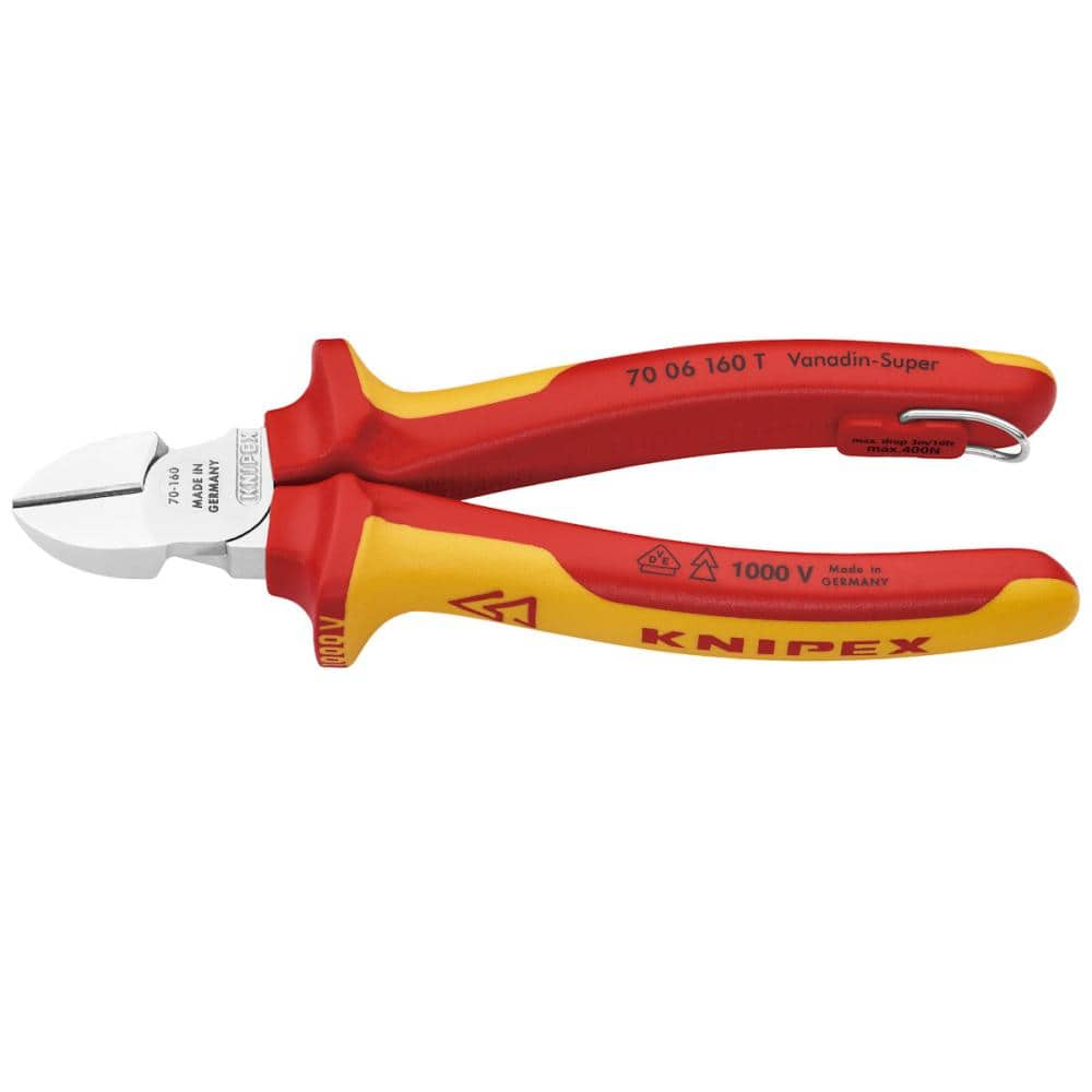 KNIPEX 1000V 落下防止付 絶縁斜ニッパー 160mm 7006-160TBK