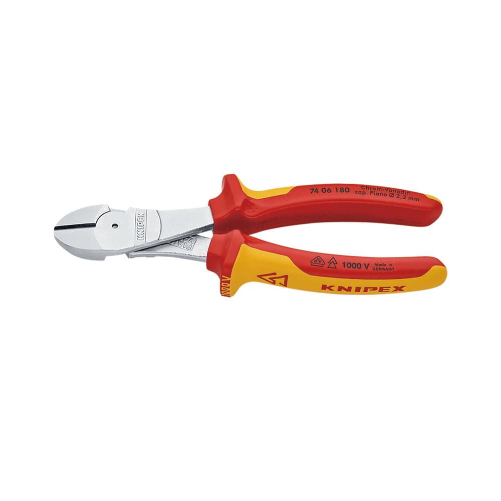 ＫＮＩＰＥＸ（クニペックス）　１０００Ｖ　絶縁強力斜ニッパー　１８０ｍｍ　７４０６－１８０