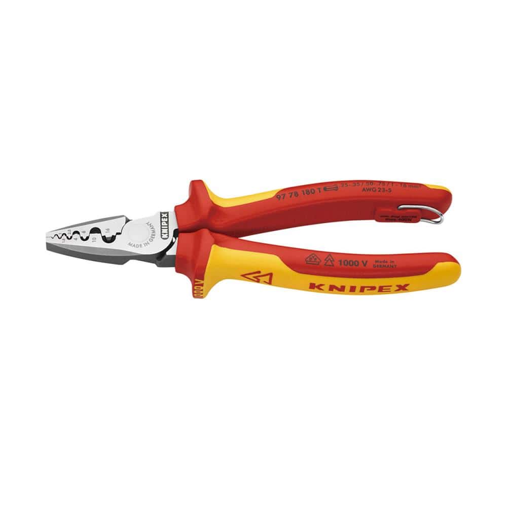 KNIPEX 1000V 落下防止付 絶縁圧着ペンチ 180mm 9778-180TBK