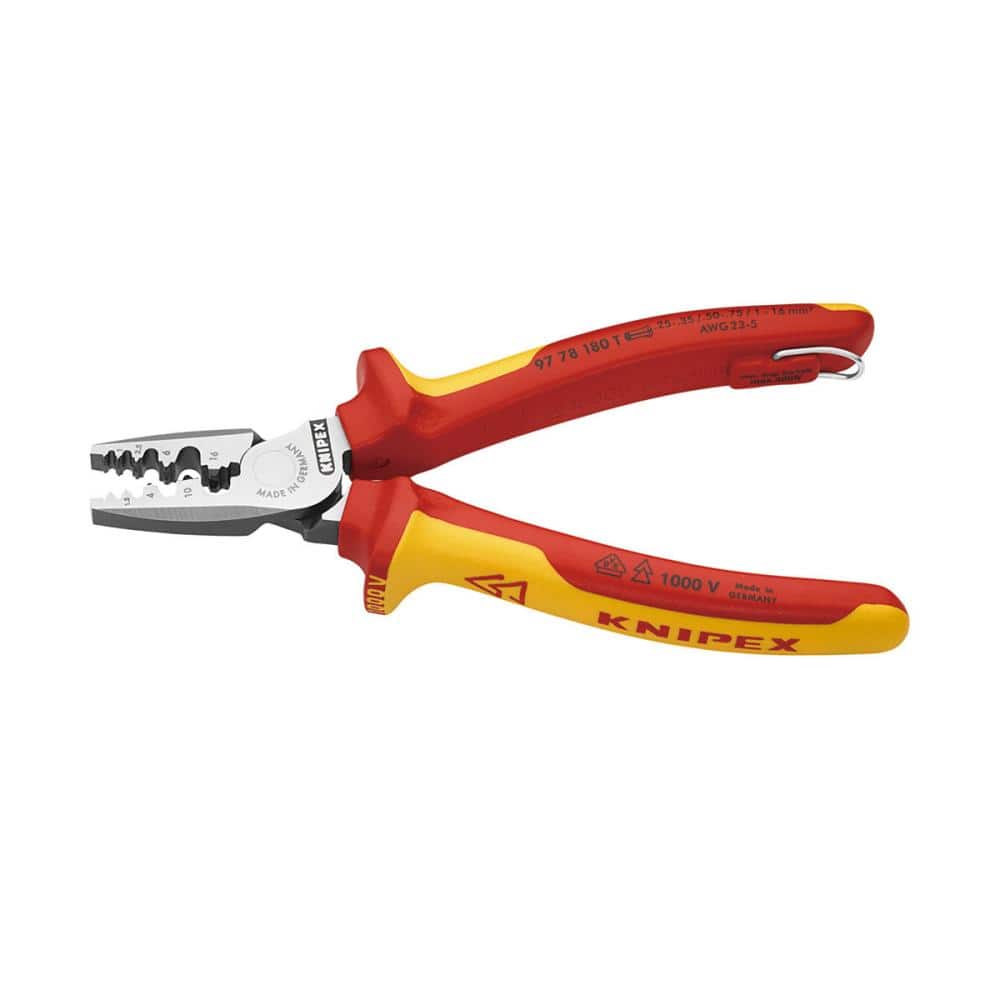 ＫＮＩＰＥＸ　１０００Ｖ　落下防止付　絶縁圧着ペンチ　１８０ｍｍ　９７７８－１８０ＴＢＫ