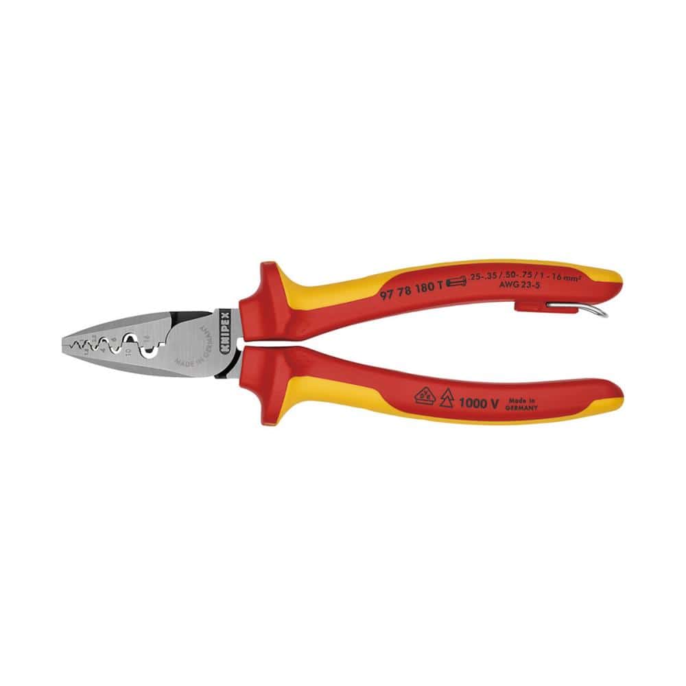 ＫＮＩＰＥＸ　１０００Ｖ　落下防止付　絶縁圧着ペンチ　１８０ｍｍ　９７７８－１８０ＴＢＫ