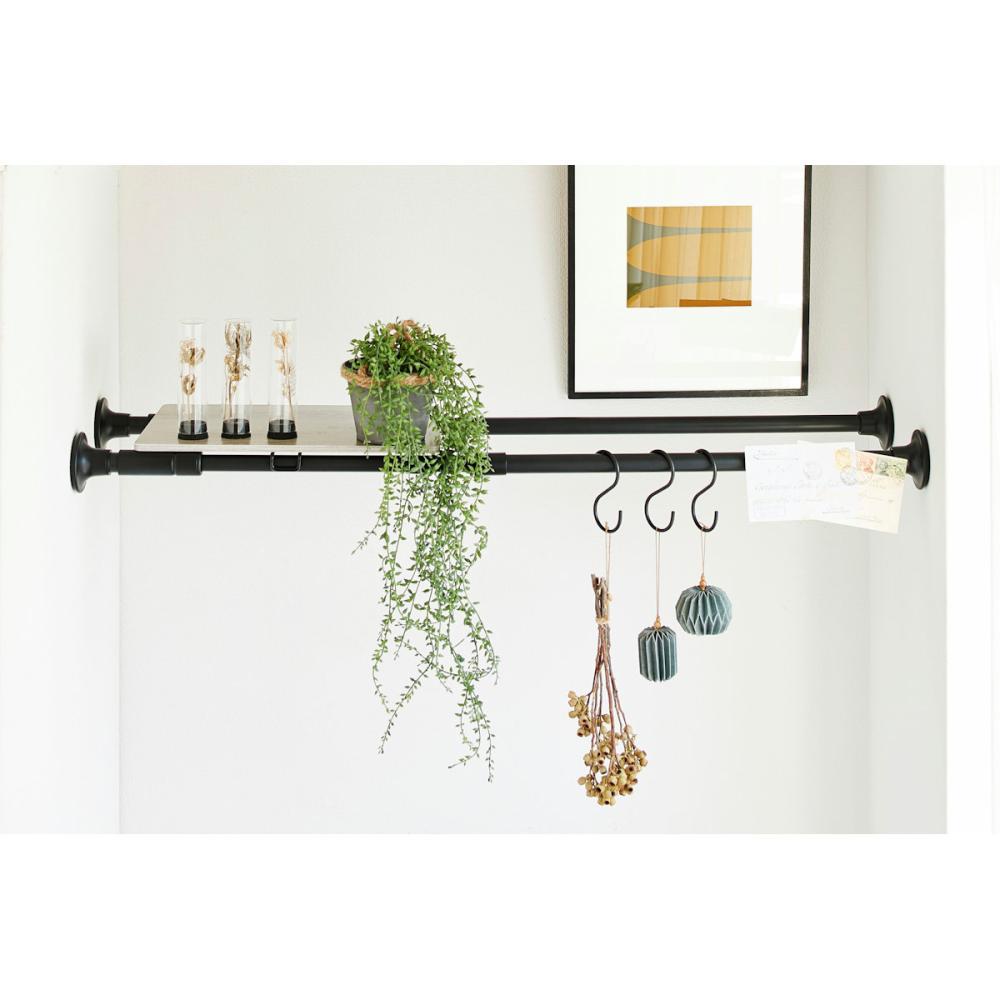 アイリスオーヤマ　木製シェルフ　伸縮棒用　ブラック／グレー　約幅２８．５×奥行き２６×厚み５ｃｍ　ＷＳＳ－２９
