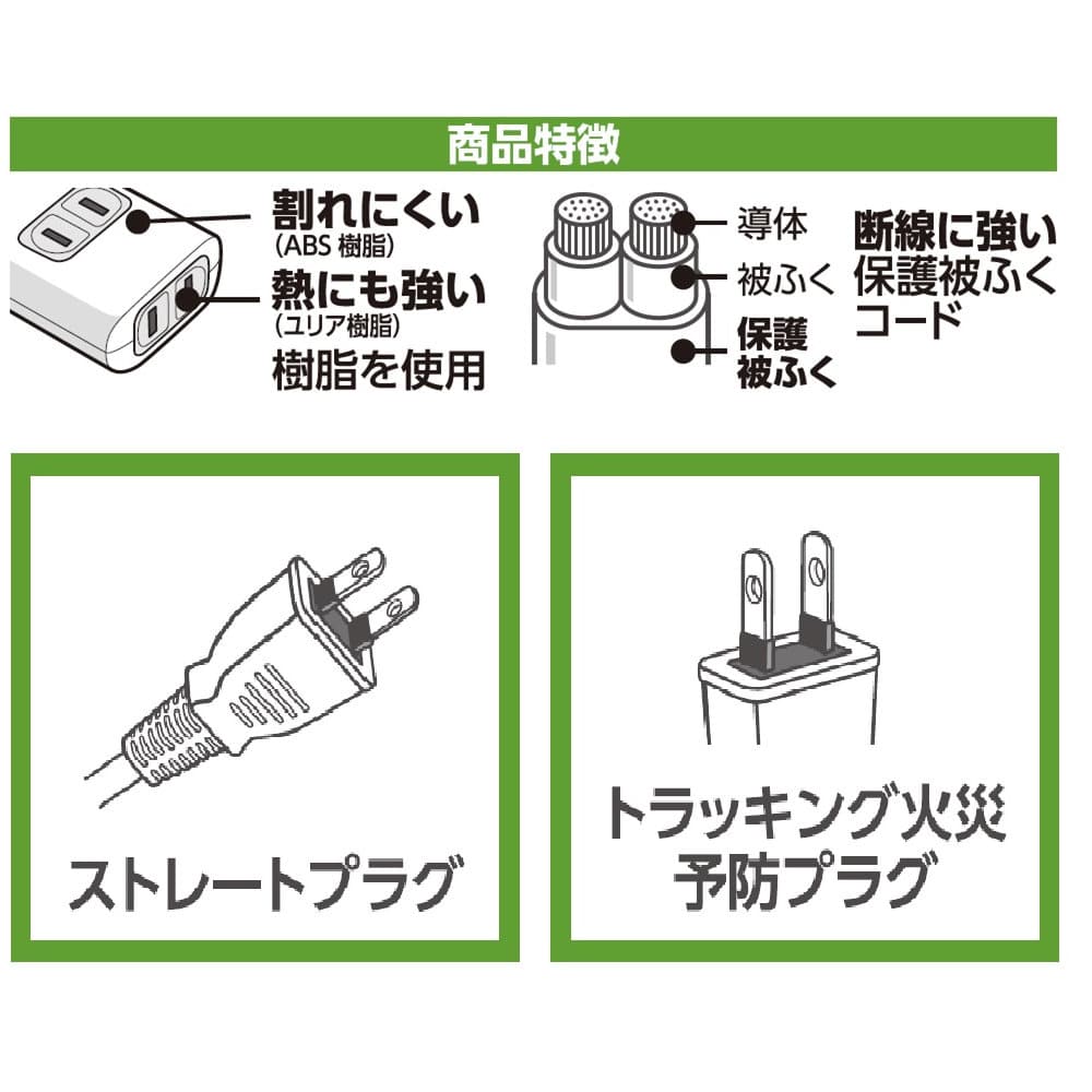 Jenix（ジェニックス） コード付電源タップ 3個口 10m