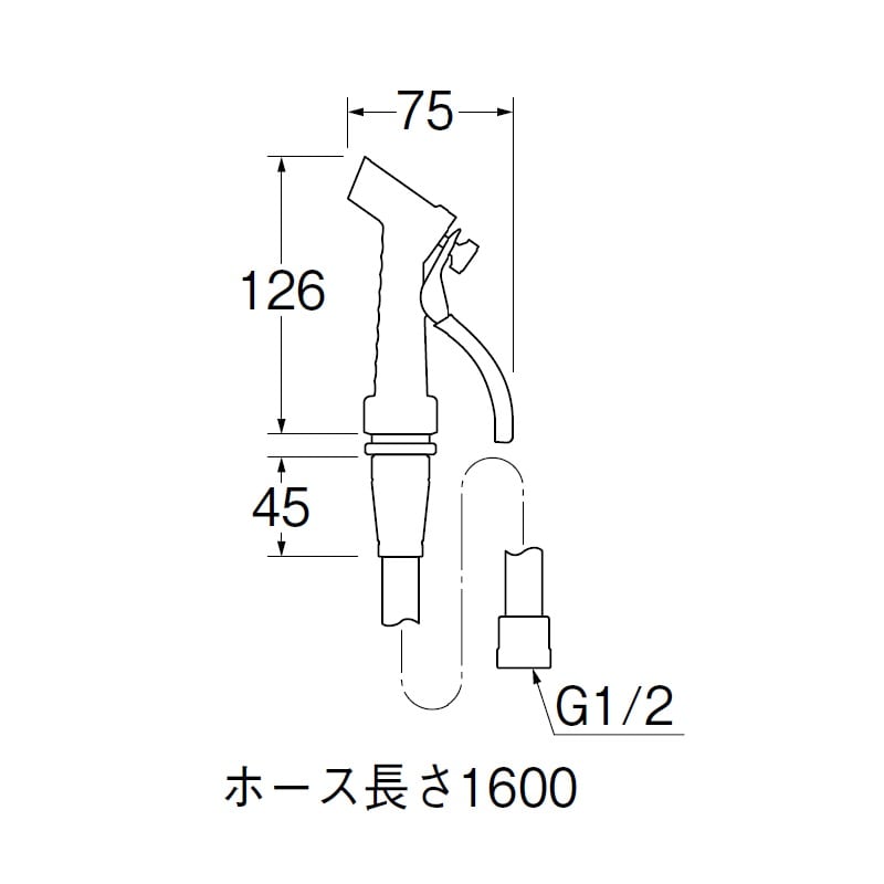 ＳＡＮＥＩ（サンエイ）　レバーノズルセット　厨房　洗浄　水流切替　１、６ｍ　ＰＮ５２－８６Ｘ－Ｗ