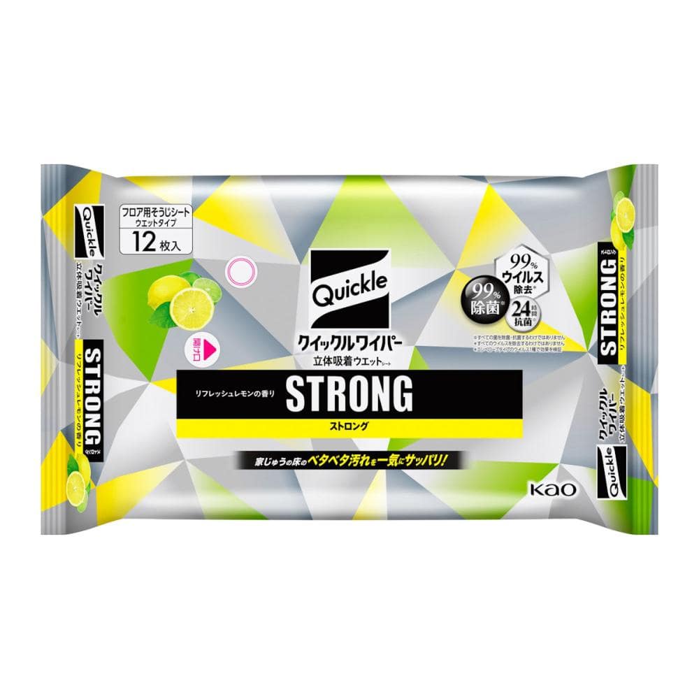 花王　クイックルワイパー　立体吸着ウェットシート　ＳＴＲＯＮＧ　リフレッシュレモン　２４枚