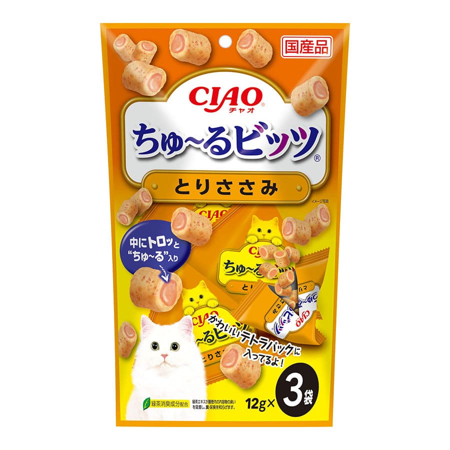 いなば　ＣＩＡＯ（チャオ）　ちゅ～るビッツ　とりささみ　１２ｇ×３袋入り　ＣＳ－１７４
