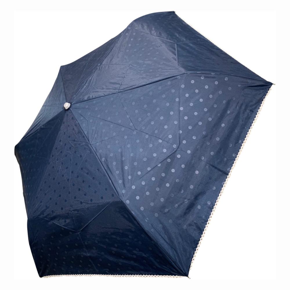 スギハラ 晴雨兼用50cmミニ傘 エンボス柄 ピコレース ネイビー シルバーコーティング