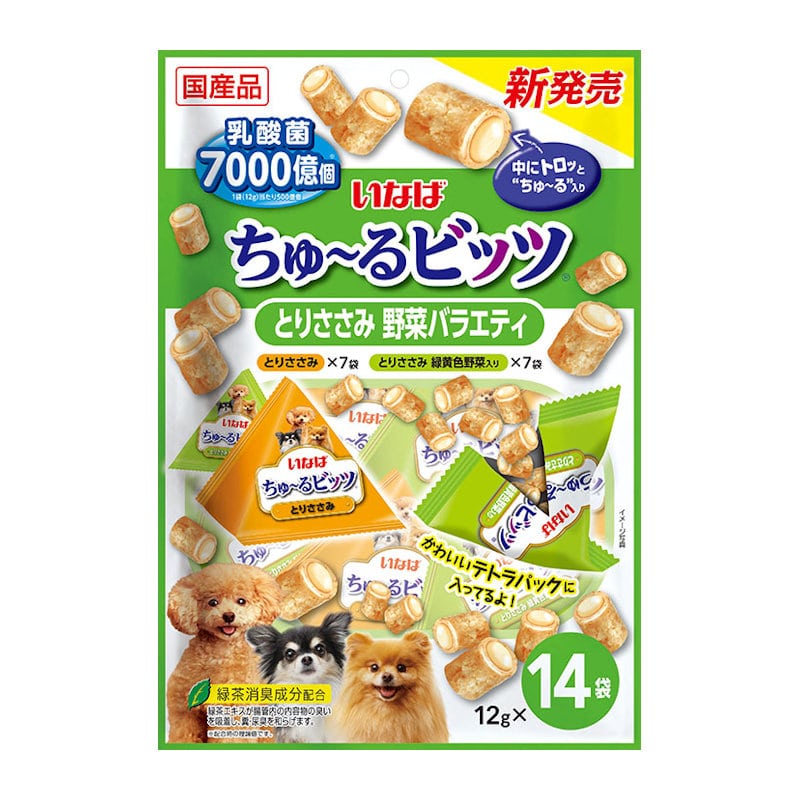 いなば　ちゅ～るビッツ　とりささみ　野菜バラエティ　１２ｇ×１４袋入り