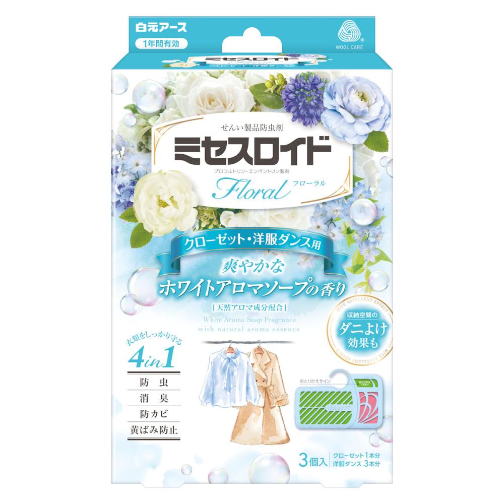 白元アース ミセスロイド フローラルソープ クローゼット用防虫剤 3個入り
