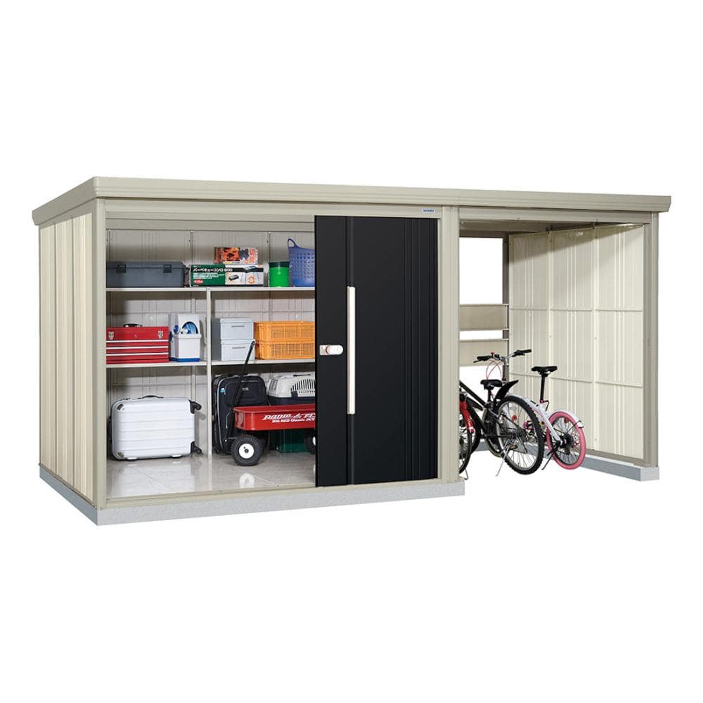 タクボ物置　Ｍｒ．ストックマン　プラスアルファ　間口４３８×奥行２２９ｃｍ　駐輪部間口１８３ｃｍ　多雪型・結露減少屋根　ナイトブラック　ＴＰ－ＳＺ４３Ｒ２２Ｎ