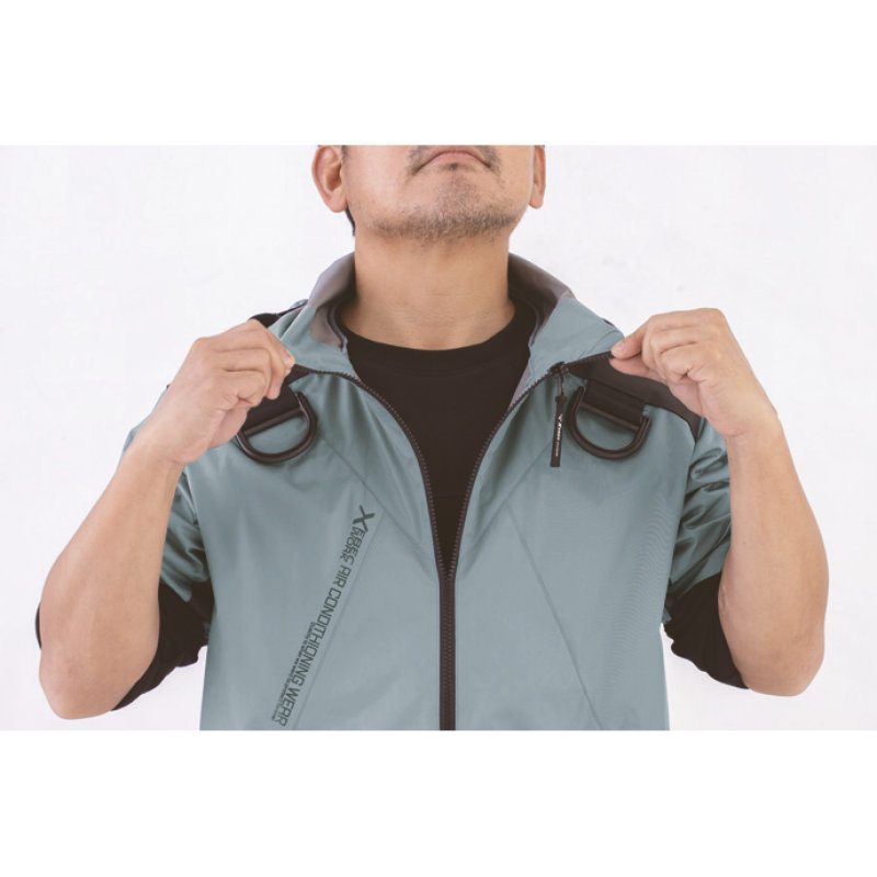 ジーベック　空調服遮熱ハーネス対応半袖ブルゾン（フード付き）　ＬＬ　ブルーグレー　ＸＥ９８１０５－４３－ＬＬ