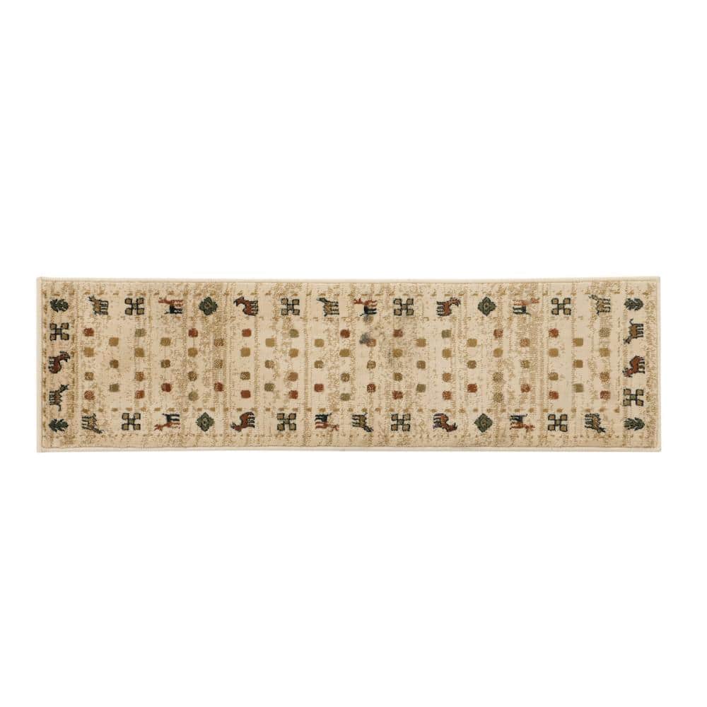 アテーナライフ　ウィルトン玄関マット　バステト　ベージュ　３３×１２０ｃｍ