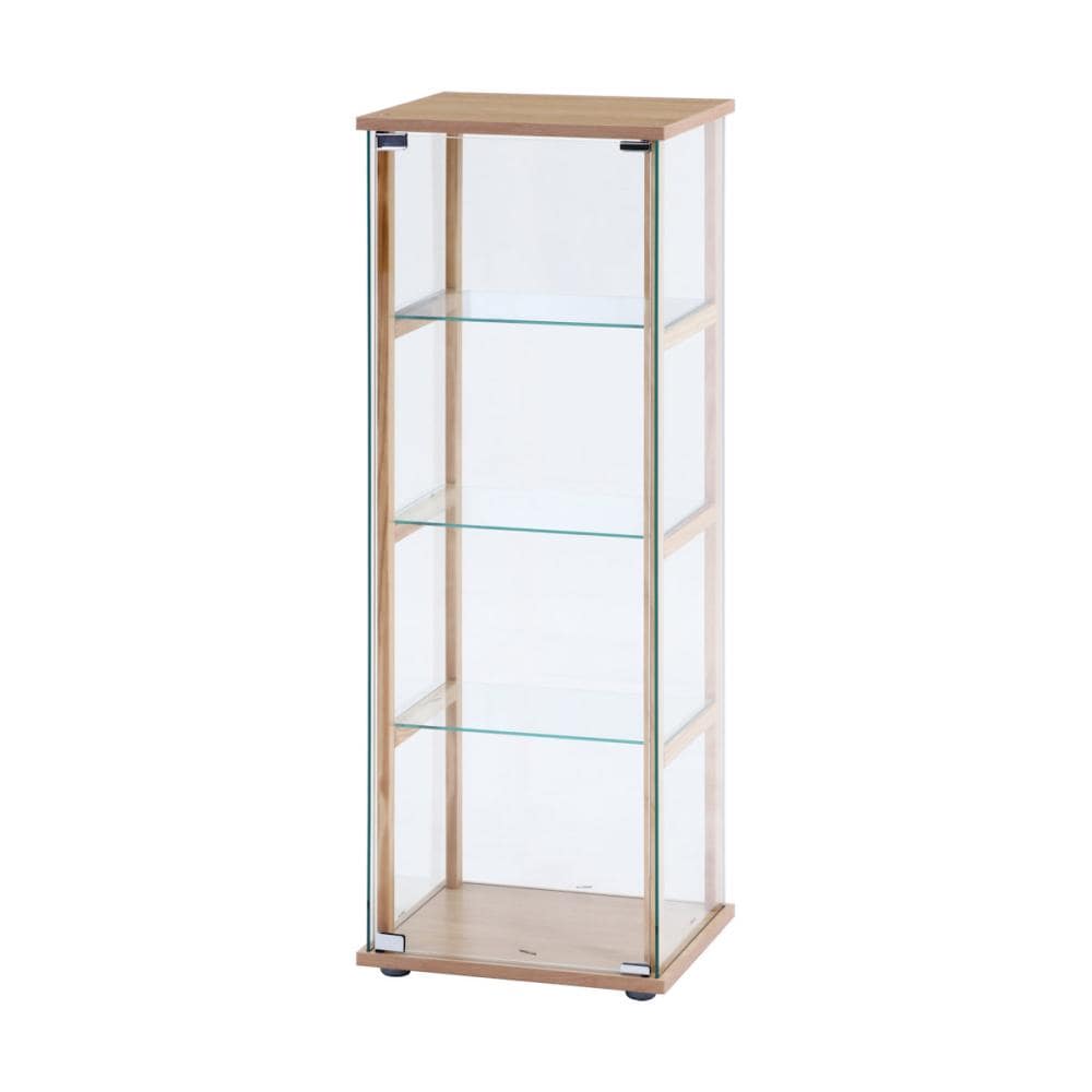 不二貿易　ガラスコレクションケース４段　ナチュラル　全面ガラス　木製支柱　幅４２．５×高さ１２０×奥行３６．５ｃｍ　Ｄ７２８０４