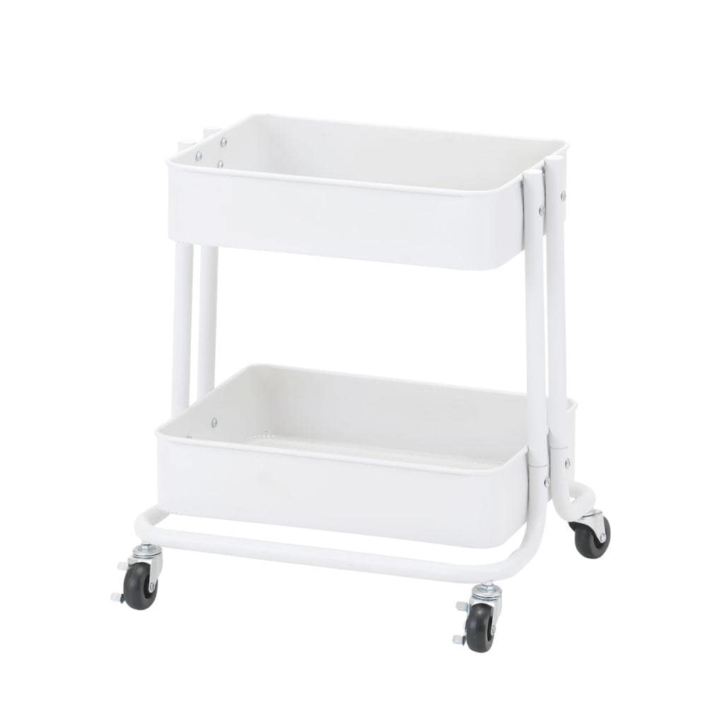 アテーナライフ　スチールバスケットワゴン　２段　ホワイト　幅４３×高さ４７．５×奥行３５ｃｍ