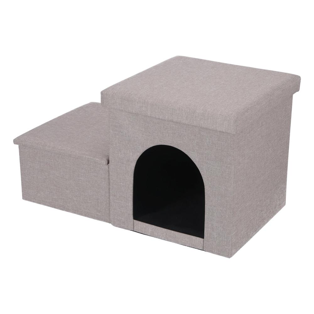 不二貿易　収納付きペットステップ＆ハウス　ライトグレー