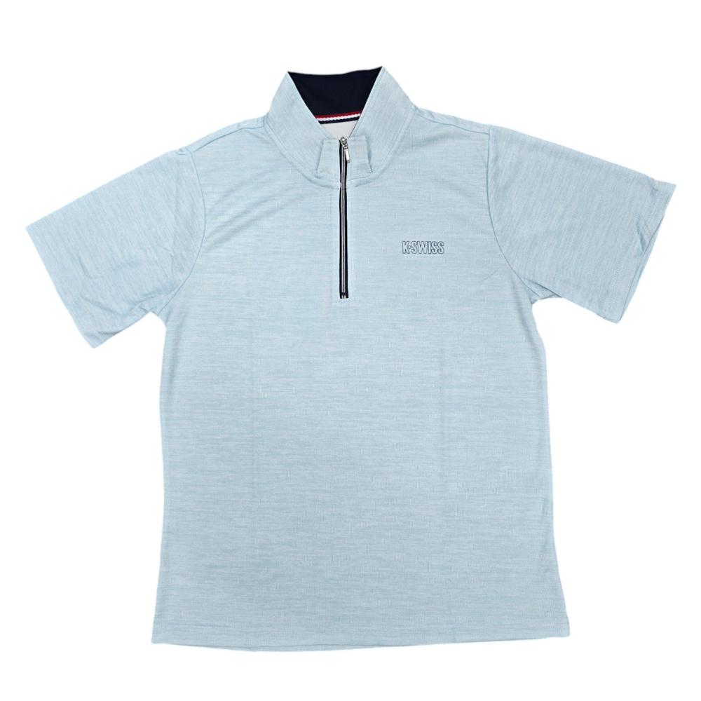 Ｋ・ＳＷＩＳＳ　婦人　杢天竺　ハーフジップＴシャツ　サックス　Ｍ　ＫＢ４０３