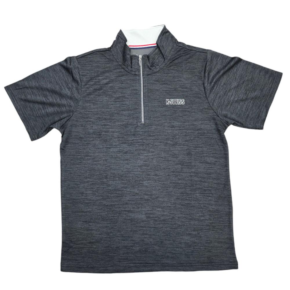 K・SWISS 婦人 杢天竺 ハーフジップTシャツ チャコール M KB403