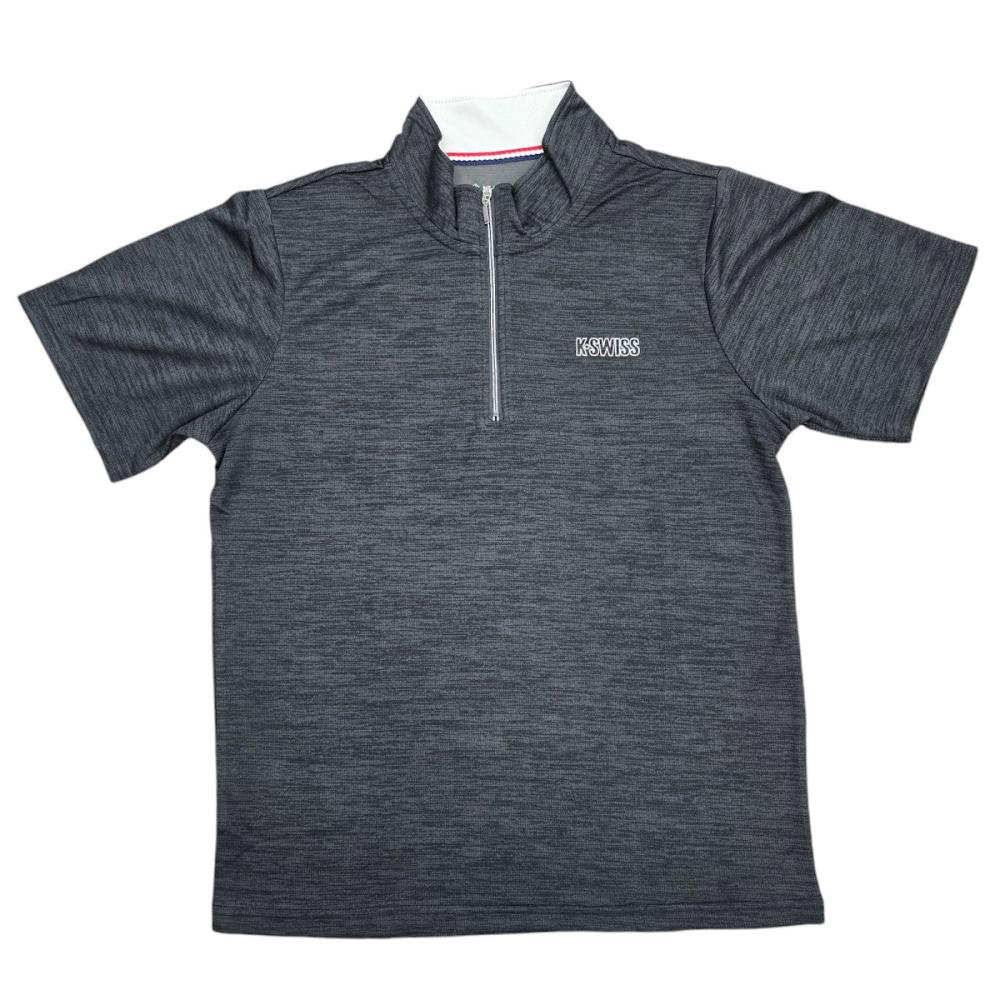 Ｋ・ＳＷＩＳＳ　婦人　杢天竺　ハーフジップＴシャツ　チャコール　ＬＬ　ＫＢ４０３