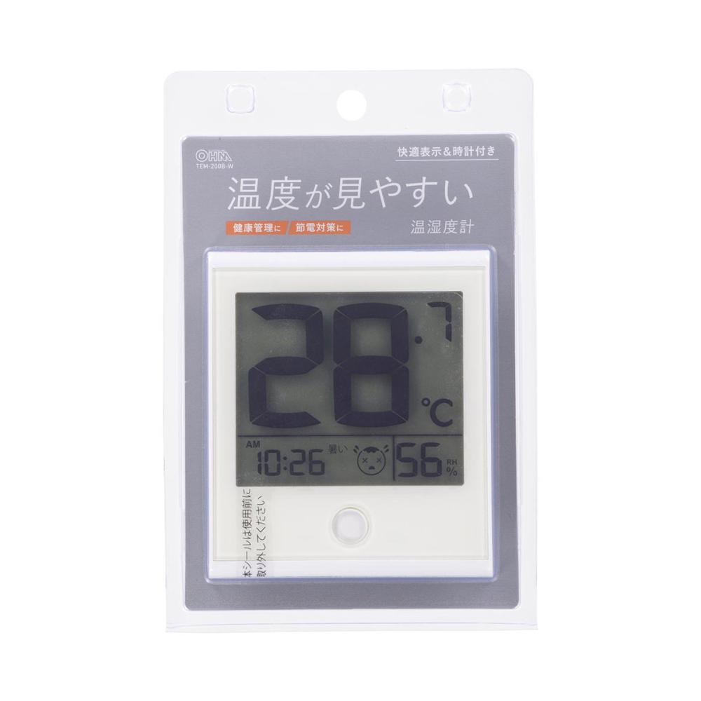 オーム電機　時計付き温湿度計　２００Ｂ－Ｗ