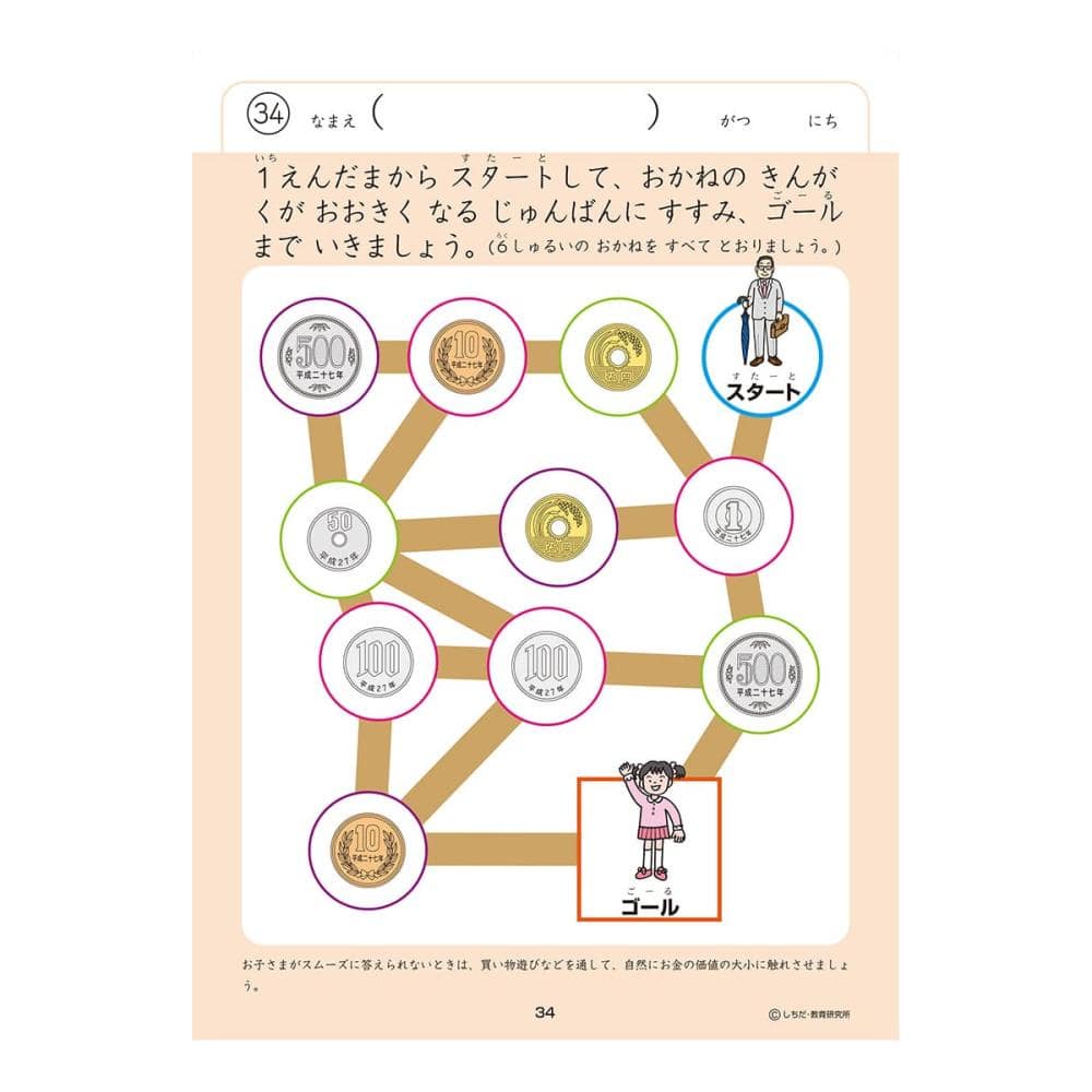 七田式ドリル　３～４さい　おかね