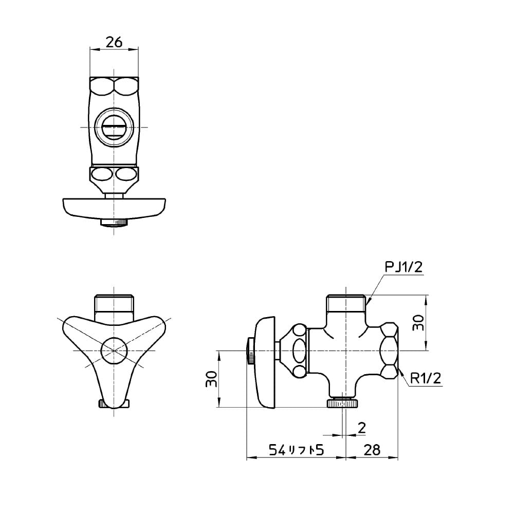 ＳＡＮＥＩ（サンエイ）止水栓本体　ナットなし　寒冷地用　ＪＶ２２５ＡＫ－２Ｘ３－１３