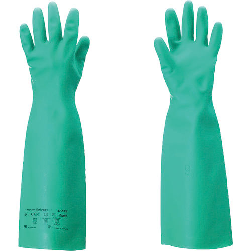 アンセル　耐溶剤作業手袋　アルファテック　ソルベックス厚手ロング　３７－１８５　Ｍサイズ＿