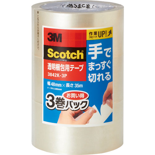 ３Ｍ　スコッチＲ　透明梱包用テープ　手でまっすぐ切れる　３８４２Ｋ－３Ｐ＿