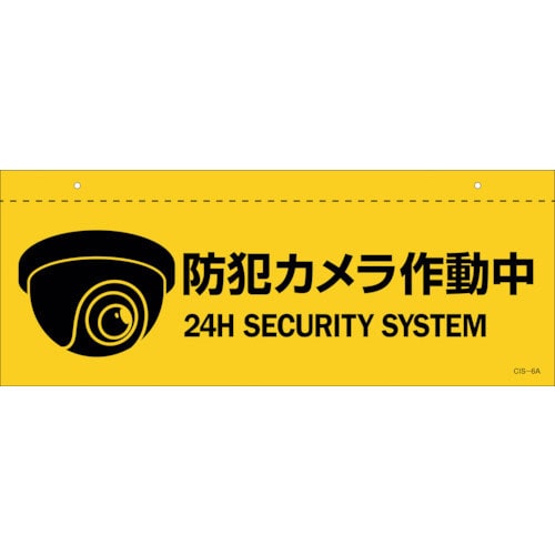 緑十字　イラスト標識（天井用）　防犯カメラ作動中　ＣＩＳ－６　Ａ　１４０×３６０ｍｍ　ＰＥＴ＿