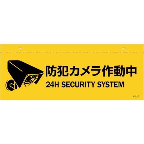 緑十字　イラスト標識（天井用）　防犯カメラ作動中　ＣＩＳ－６　Ｃ　１４０×３６０ｍｍ　ＰＥＴ＿
