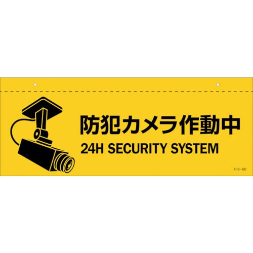 緑十字　イラスト標識（天井用）　防犯カメラ作動中　ＣＩＳ－６　Ｄ　１４０×３６０ｍｍ　ＰＥＴ＿