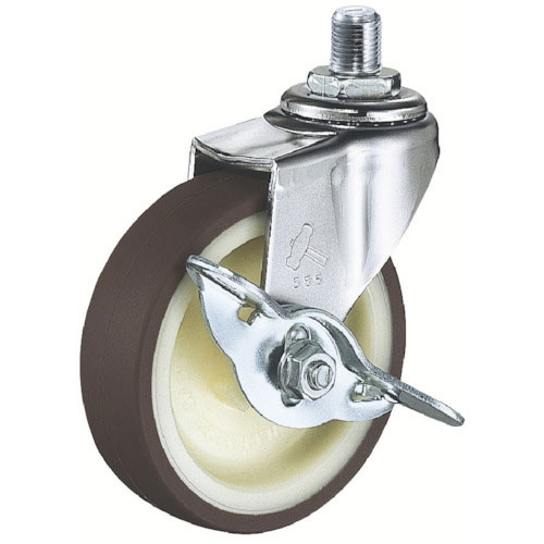 ハンマー ねじ込み旋回式ウレタン車輪(ナイロンホイール)65mm M12 ストッパー付_