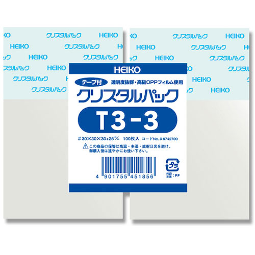 ＨＥＩＫＯ　ＯＰＰ袋　クリスタルパック　テープ付　Ｔ　３－３　１００枚入り＿