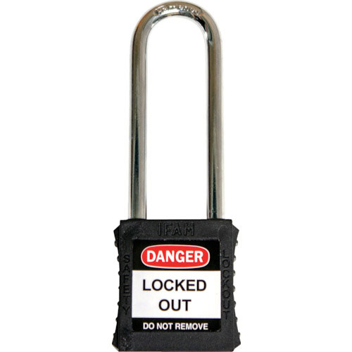 イファム ロックアウト用南京錠 スチール製シャックル(ツル長) 黒_