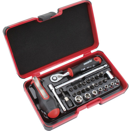 ＦＥＬＯ　１／４　ソケットレンチセット　Ｔ型兼用ドライバーハンドル付き　２９点＿