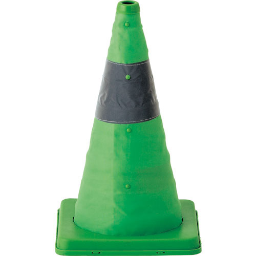 緑十字　伸縮式三角コーン　緑　伸縮コーン－Ｇ（小）　高さ４１０ｍｍ（ベース２４５ｍｍ角）　反射材付＿
