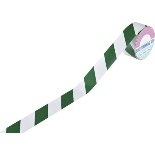 緑十字　ストライプ柄テープ（反射タイプ）　緑／白　ＴＲ３－Ｅ　４５ｍｍ幅×１０ｍ　屋内用＿