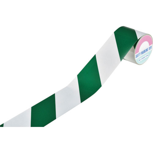 緑十字　ストライプ柄テープ（反射タイプ）　緑／白　ＴＲ３－Ｆ　９０ｍｍ幅×１０ｍ　屋内用＿