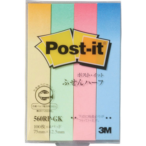 ３Ｍ　ポスト・イット　７５Ｘ１２．５ｍｍ　１００枚Ｘ４パッド　４色混色＿
