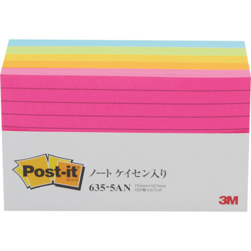 3M ふせん ポスト・イット 罫線入り 75X127mm 100枚X5パッド 5色混色_