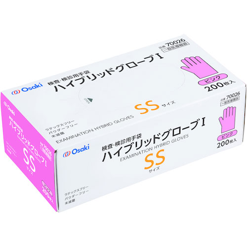 オオサキメディカル　ハイブリッドグローブＩ　ＳＳ　ピンク　２００枚入＿