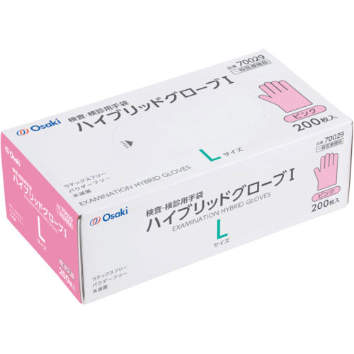 オオサキメディカル　ハイブリッドグローブＩ　Ｌ　ピンク　２００枚入＿