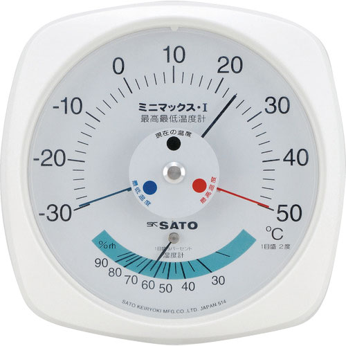 佐藤　ミニマックス１型最高最低温度計（湿度計付き）　（７３０８－００）＿