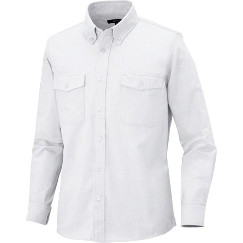 アイトス　メンズ長袖オックスボタンダウンシャツ（両ポケットフラップ付き）　ホワイト　Ｍ＿