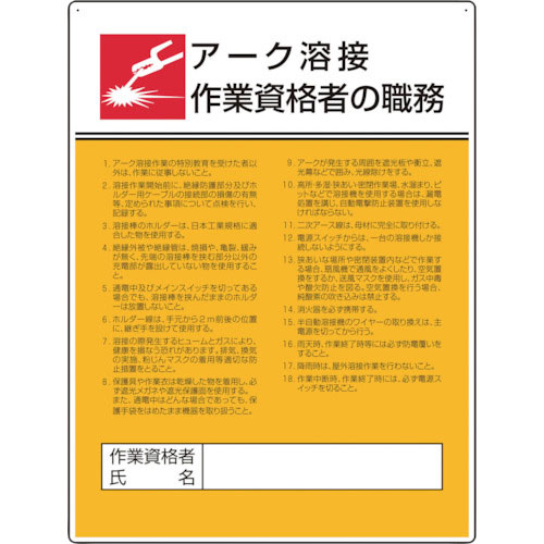 ユニット　作業主任者職務板　アーク溶接作業資格者＿