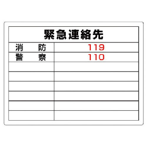 ユニット　高圧ガス標識　緊急連絡先・エコユニボード・４５０Ｘ６００＿