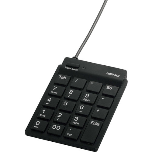 バッファロー スリムテンキーボード USB2.0ハブ(2ポート)/Tabキー付き ブラック_